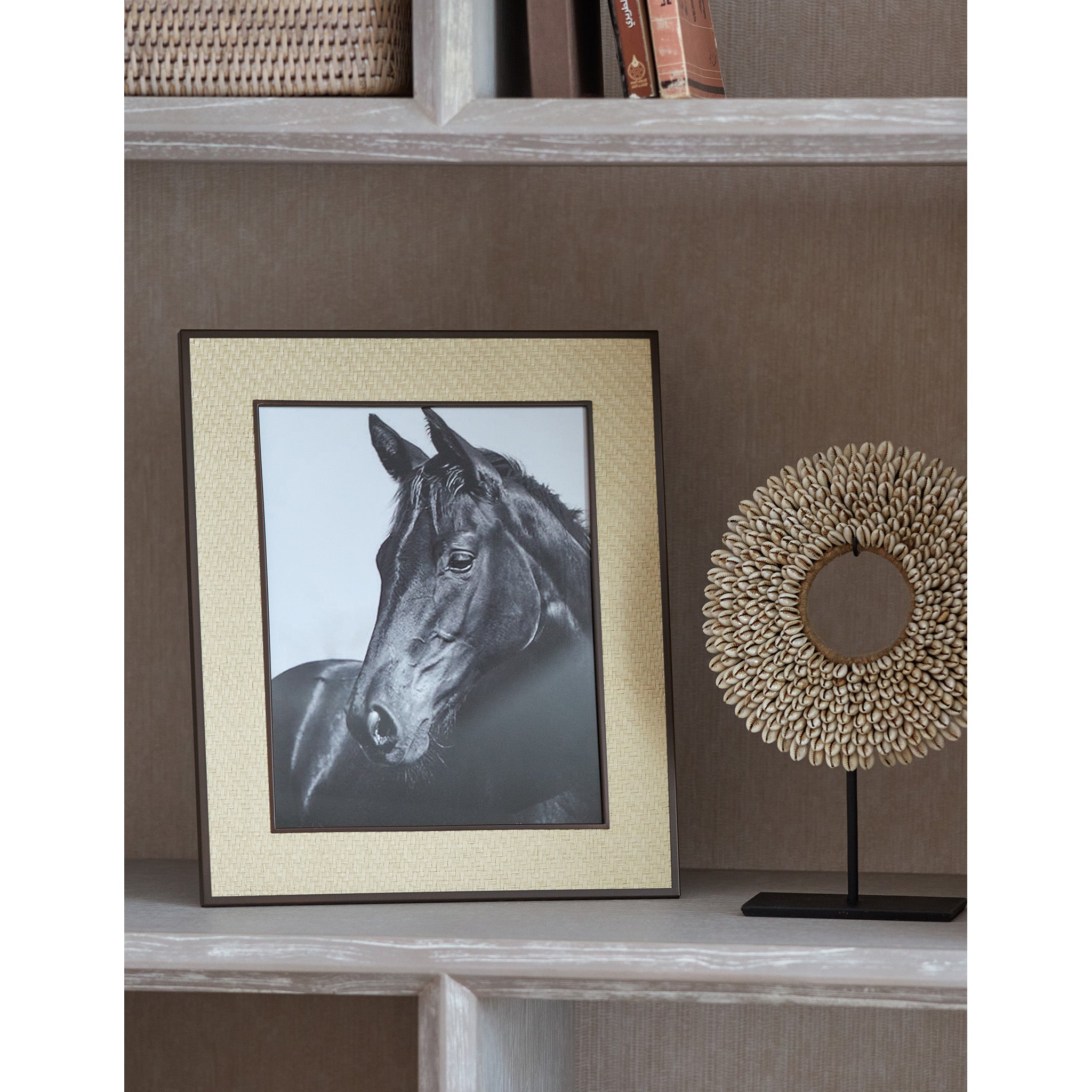 Leather and Moss Rattan Photo Frame